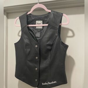 Harley Davidson Motorcycles Women’s Black Genuine Leather Biker Vest - M